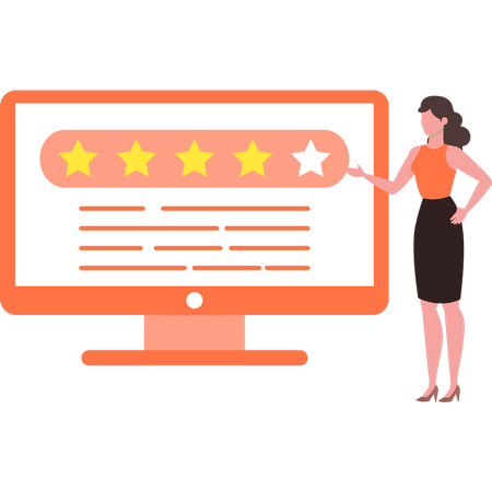 Woman looking at star rating on monitor  Illustration