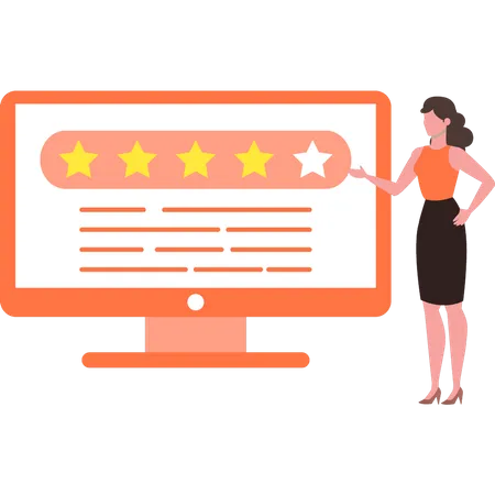 Woman looking at star rating on monitor  Illustration