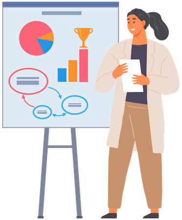 Woman Looking At Statistical Chart  Illustration