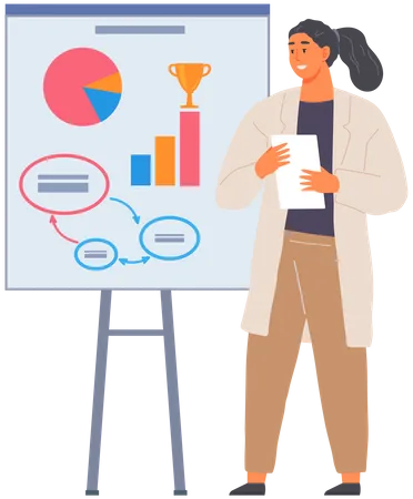 Woman Looking At Statistical Chart  Illustration