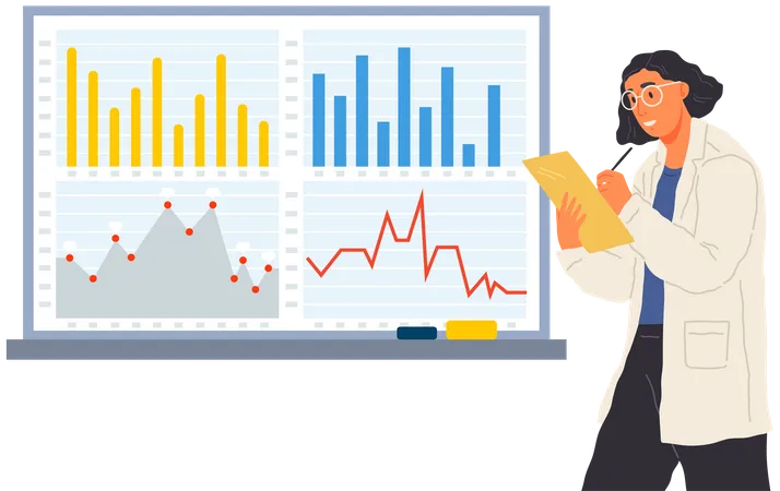 Woman looking at statistical chart  Illustration