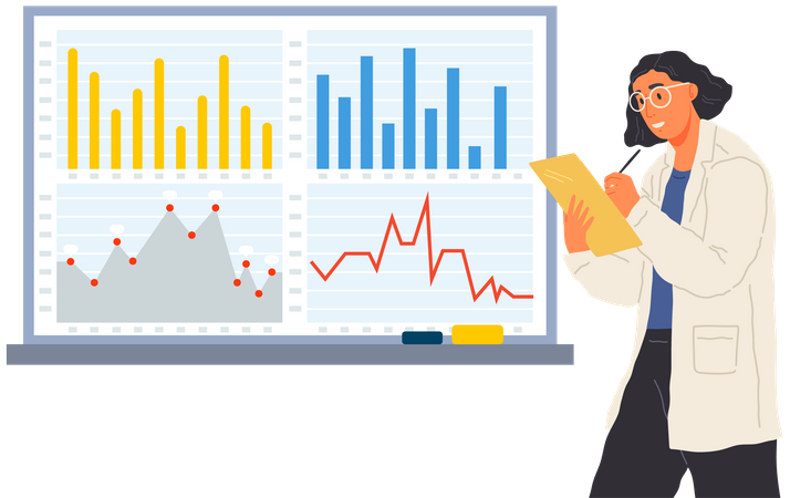 Woman looking at statistical chart  Illustration