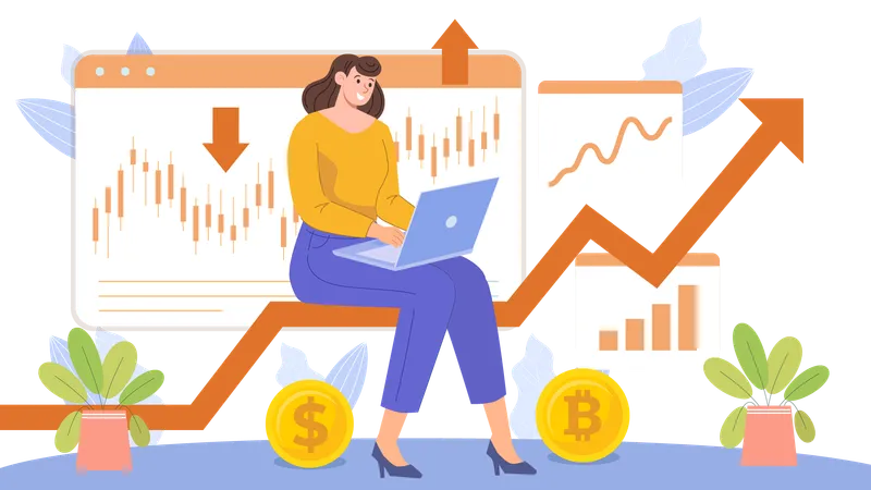 Woman looking at stock market chart  Illustration