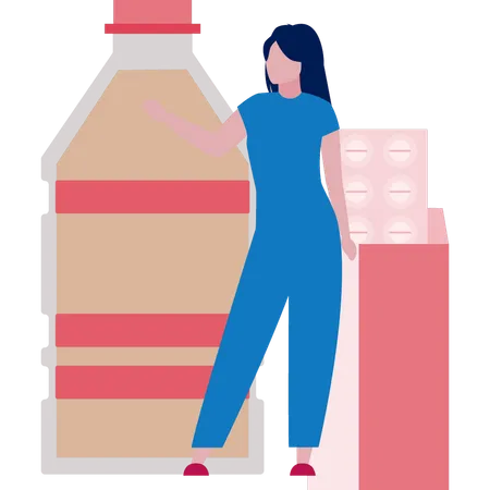 The Girl Is Looking At The Syrup Bottle Illustration
