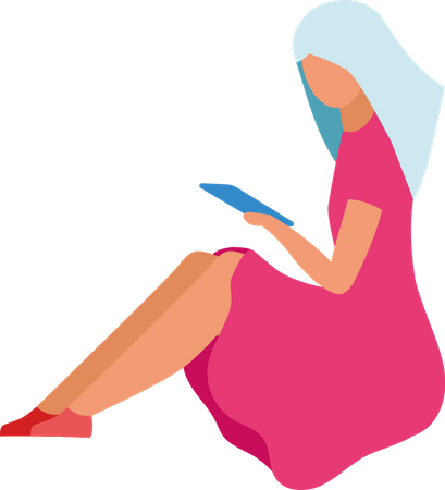 Woman looking at tablet while sitting on floor Illustration