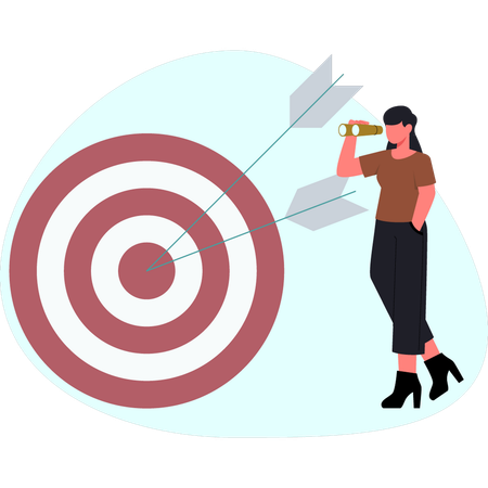 Woman looking at target through binoculars  Illustration