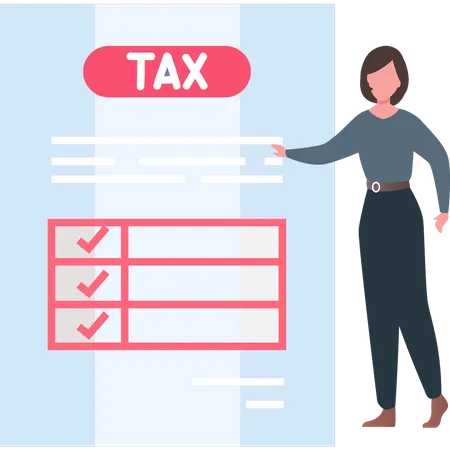 Woman looking at tax list  Illustration