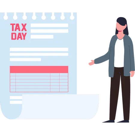 Woman looking at tax sheet  Illustration