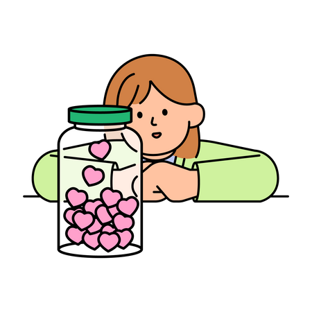 Woman Looking at the Jar of Love  イラスト