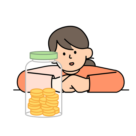 Woman Looking at the Jar of Money  Illustration