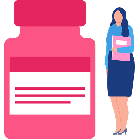 Woman looking at vitamins jar  Illustration