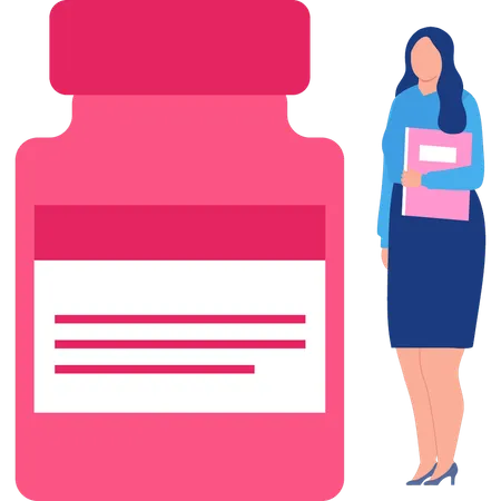 Woman looking at vitamins jar  Illustration