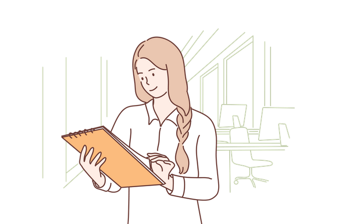 Woman looking at work plan  Illustration