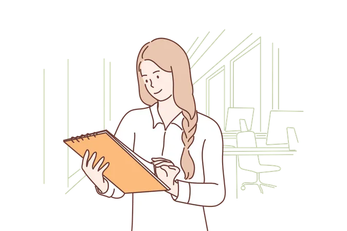 Woman looking at work plan  Illustration