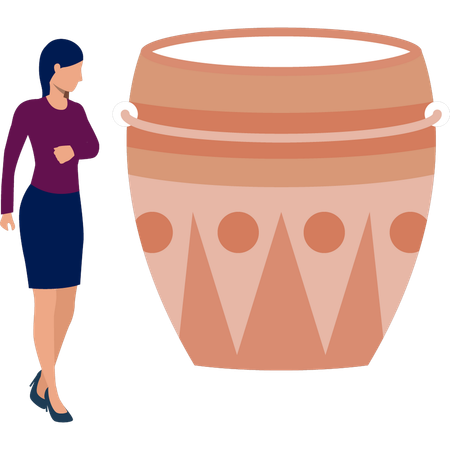 Woman looking bass drum  Illustration