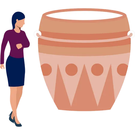 Woman looking bass drum  Illustration