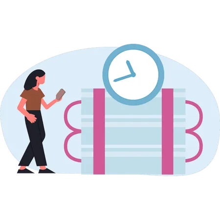 Woman looking bomb timer  Illustration