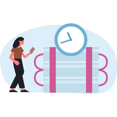 Woman looking bomb timer  Illustration