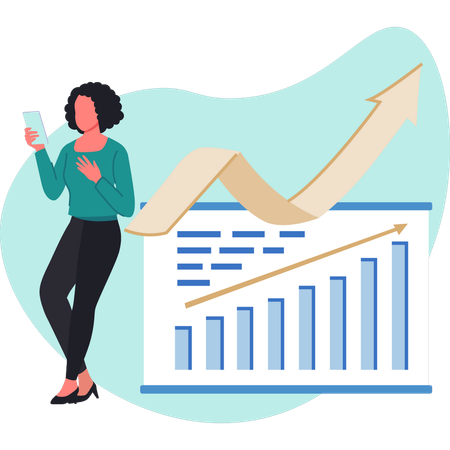 Woman looking business rising graph  Illustration