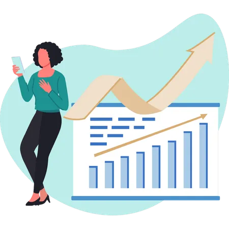 Woman looking business rising graph  Illustration