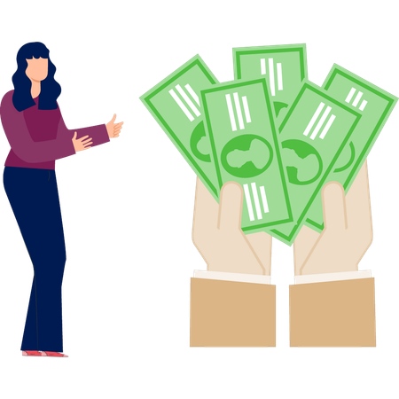 Woman looking cash money  Illustration