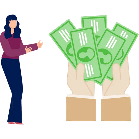 Woman looking cash money  Illustration