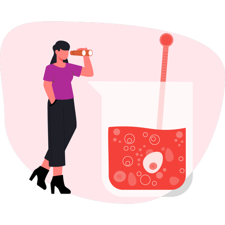 Woman looking chemical jar  Illustration