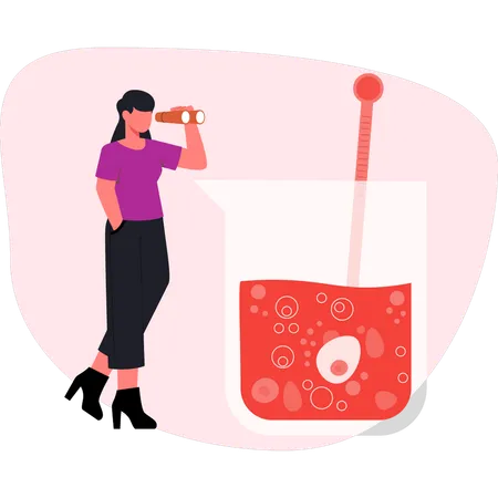 Woman looking chemical jar  Illustration