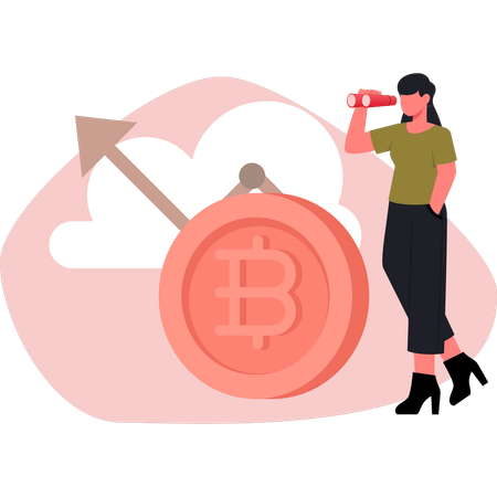 Woman looking cloud bitcoin  Illustration