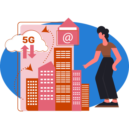 Woman  looking cloud data  Illustration