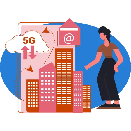 Woman  looking cloud data  Illustration