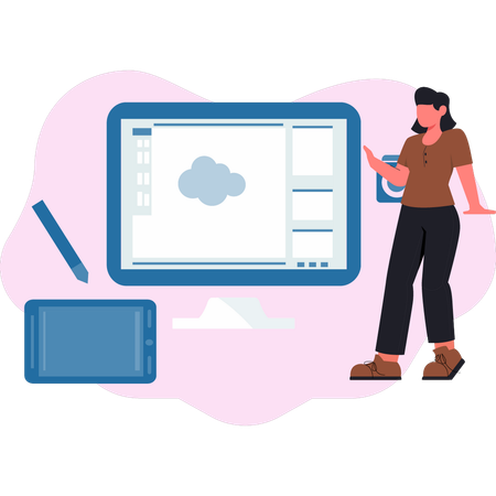 Woman looking cloud design  Illustration