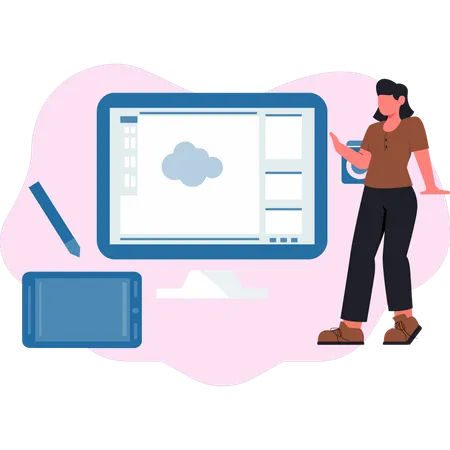 Woman looking cloud design  Illustration