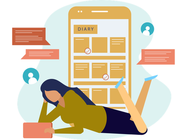 Woman looking Contact diary  Illustration