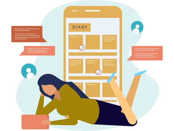 Woman looking Contact diary  Illustration