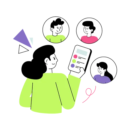 Woman looking Contact List on mobile  イラスト