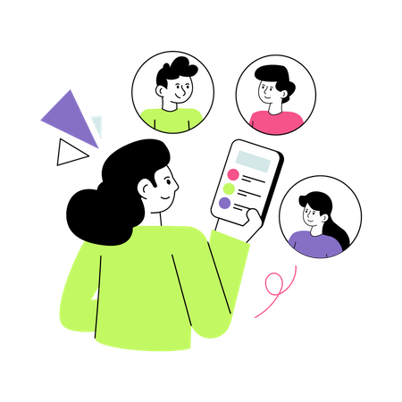 Woman looking Contact List on mobile  Illustration