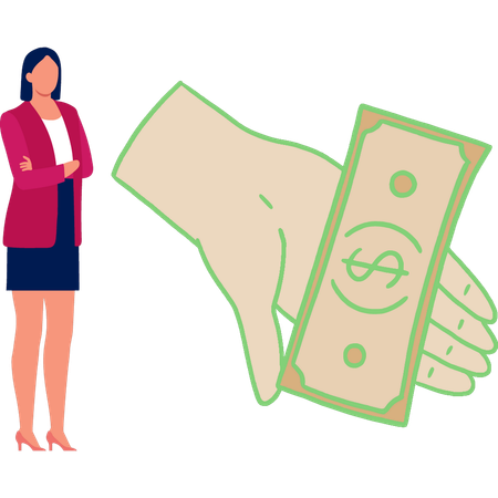 Woman looking dollar currency in hand  Illustration