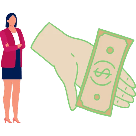 Woman looking dollar currency in hand  Illustration