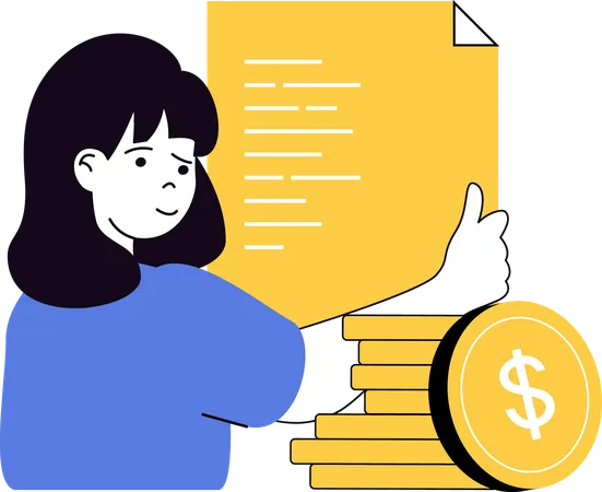 Woman looking financial document  Illustration