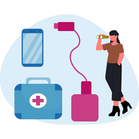 Woman looking first aid kit  Illustration