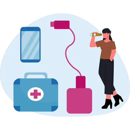 Woman looking first aid kit  Illustration