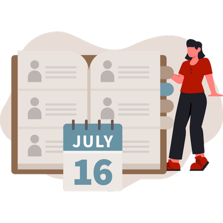 Woman looking for 16 july employee files  Illustration