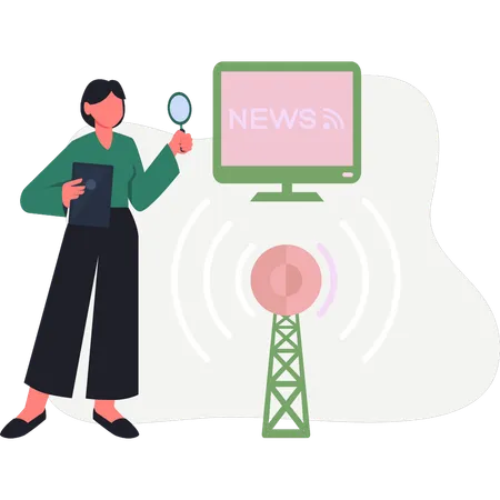 Woman looking for Antenna News  Illustration