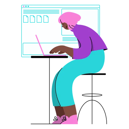 Woman looking for data in a virtual browser  Illustration