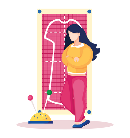 Woman looking for dressmaking inspiration  Illustration