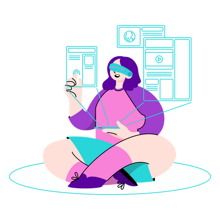 Woman looking for files in virtual reality Illustration
