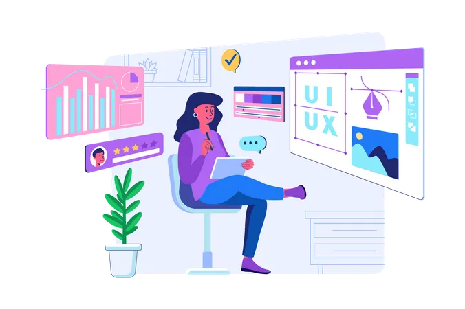 Woman looking for freelance UI UX designer  Illustration