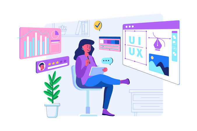 Woman looking for freelance UI UX designer  Illustration