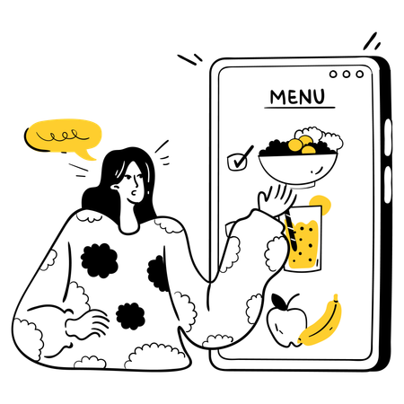 健康的な食事の選択肢を探している女性  イラスト